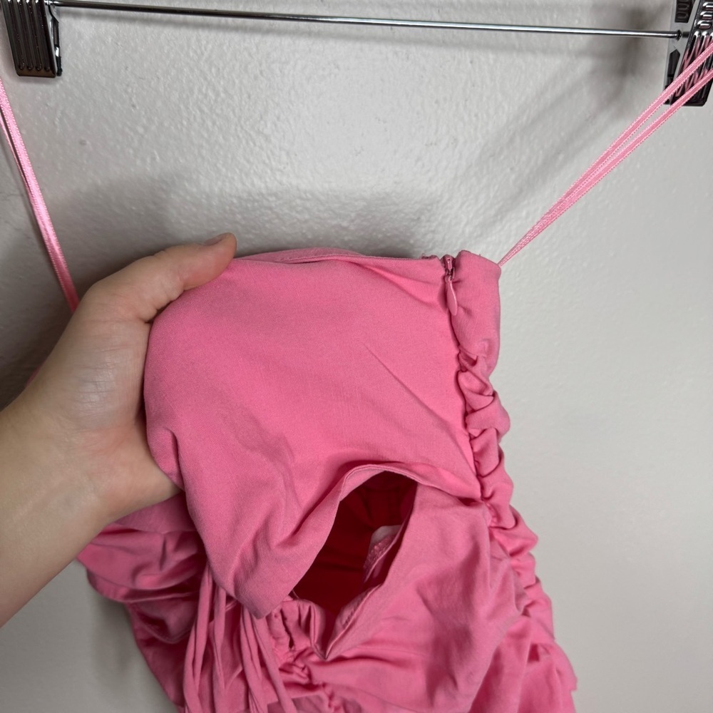 Zara Pink Cut Out Mini Dress Ruched - Picture 7 of 8
